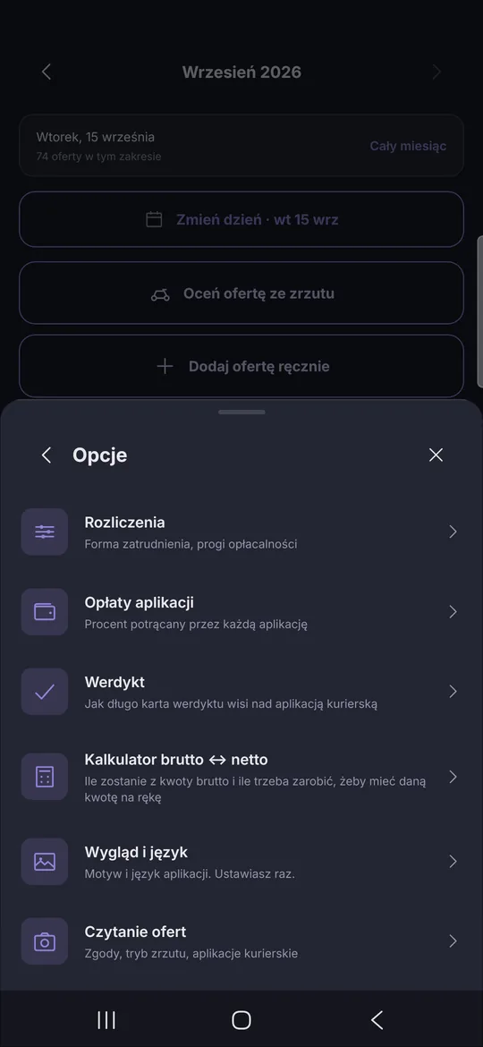 Opcje aplikacji
